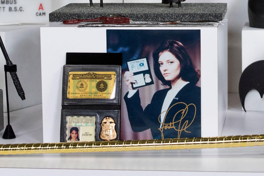 Jodie Foster's Clarice Starling prototype FBI badge and credentials from "The Silence of the Lambs" are seen at the preview of Julien's Auctions Hollywood Sci-Fi, Action Fantasy and More auction in Beverly Hills, Calif., March 10, 2021. (Valerie Macon/AFP via Getty Images)