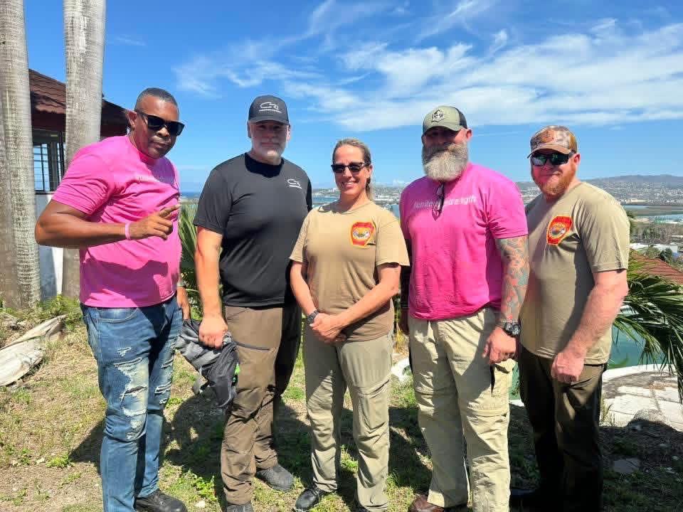 United Cajun Navy Incident Commander Josh Gill (2nd R) and other volunteers on the ground in Jamaica after Hurricane Melissa on Nov. 9, 2025. (Courtesy of the United Cajun Navy)