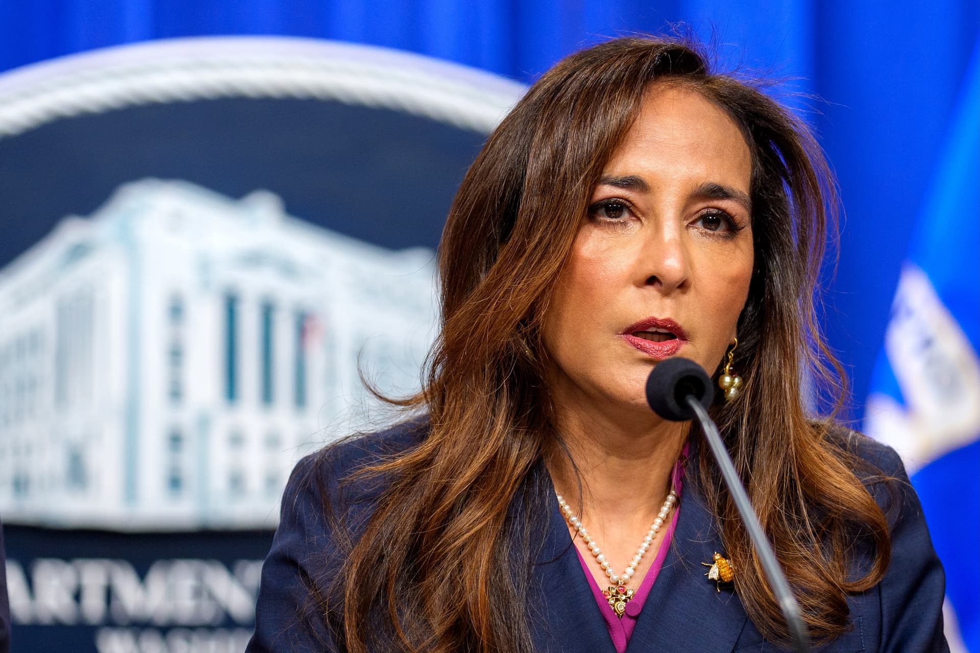 Assistant Attorney General Harmeet Dhillon speaks during a news conference at the Justice Department in Washington on Sept. 29, 2025. (Andrew Harnik/Getty Images)