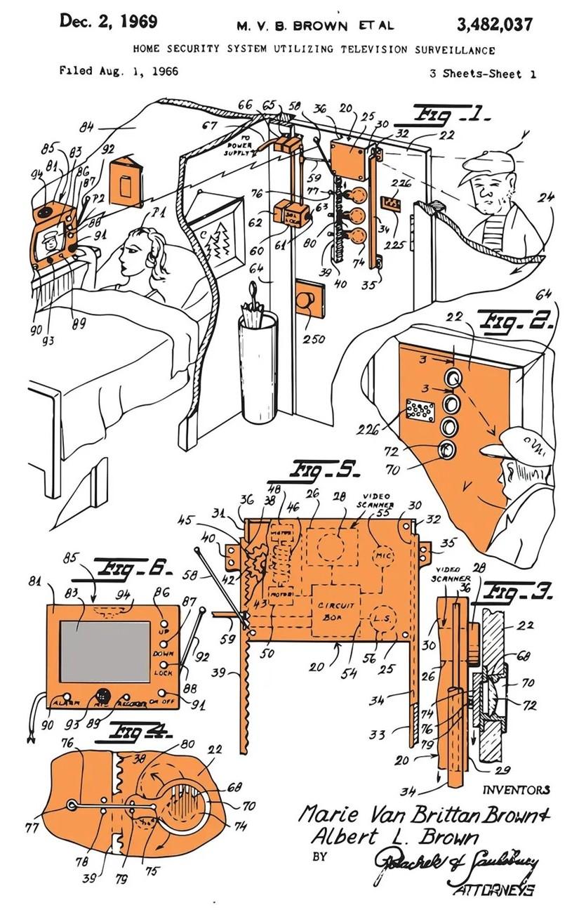 A Queens, N.Y. couple developed a unique home security system. Marie Van Brittan Brown and Albert L. Brown. (U.S. Patent and Trademark Office)