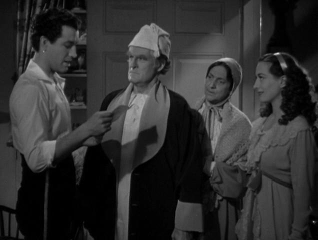 (L–R) 'Bow' Timberlake (Robert Taylor), Andrew Jackson (Lionel Barrymore), Rachel Jackson (Beulah Bondi), and Peggy O’Neill  (Joan Crawford), in “The Gorgeous Hussy.” (Metro-Goldwyn-Mayer)