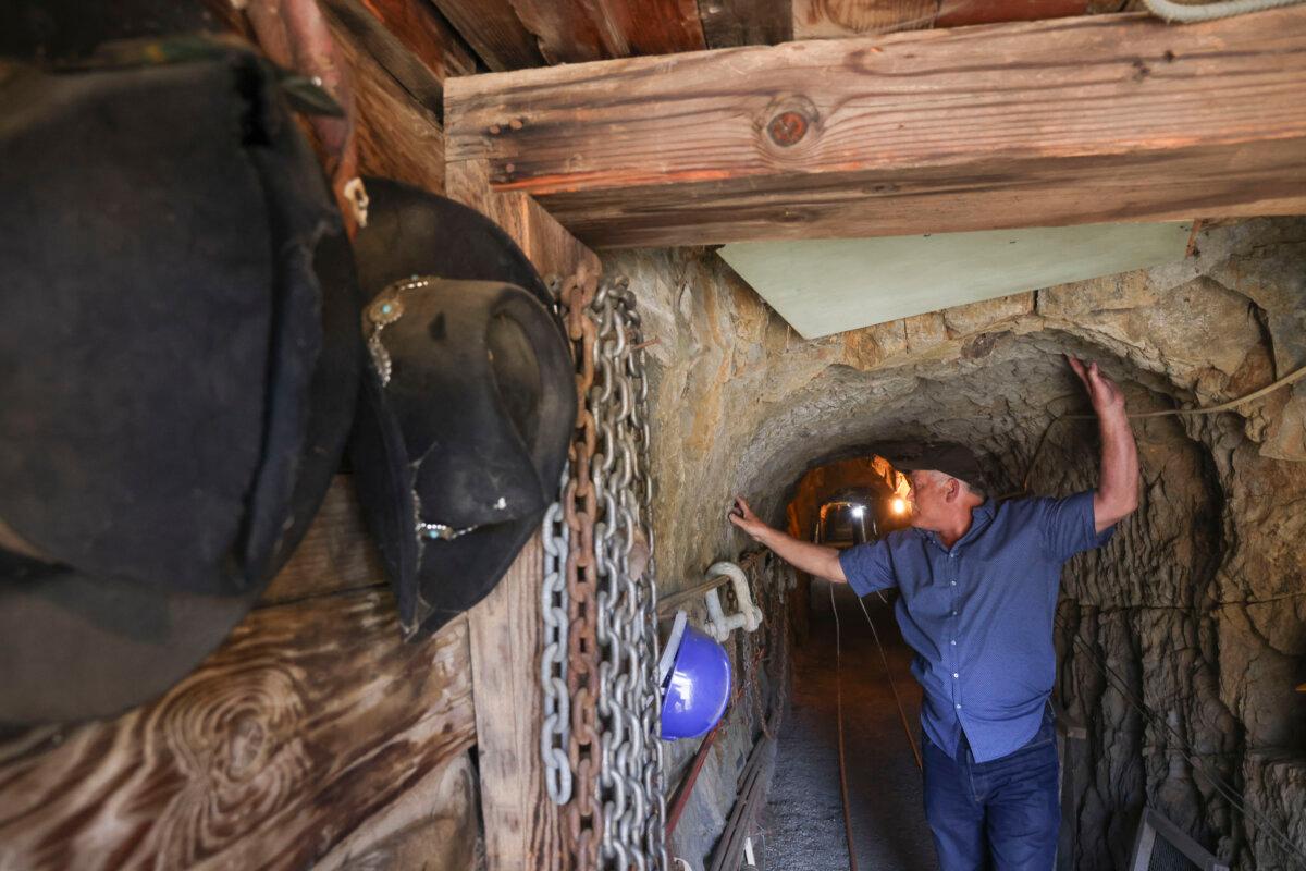 Paul Nelson, who runs Eagle Mining Co., inspects for structural damage inside a mine for tourists after an earthquake struck near Julian, Calif., on April 14, 2025. (Sandy Huffaker/AFP via Getty Images)