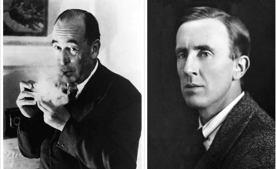 (Left) C.S. Lewis, circa 1957. (PD-US) (Right) J.R.R. Tolkien, circa 1925. (Public Domain)
