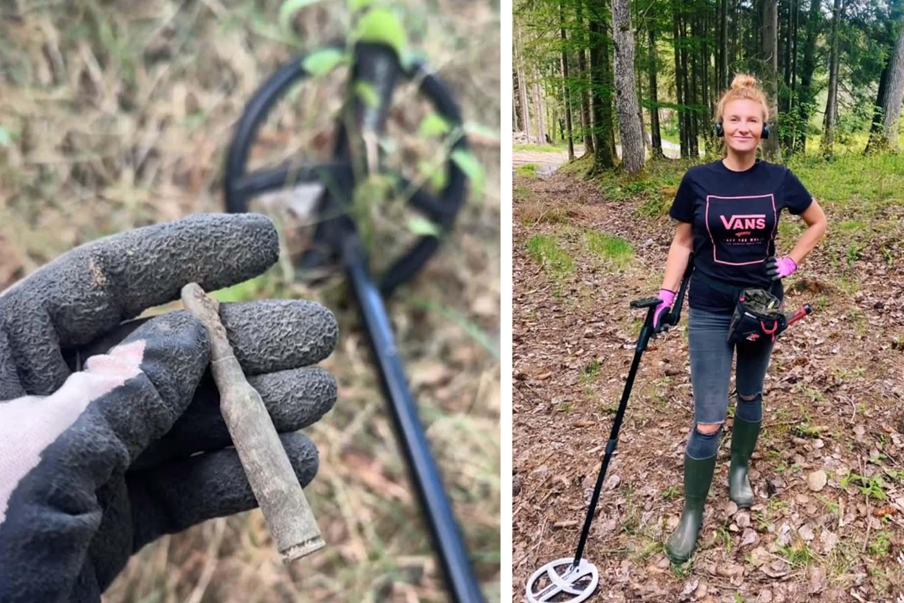 Gabriela Bernatova searches a forest for detritus left from WWII. (Courtesy of Gabriela Bernatova)