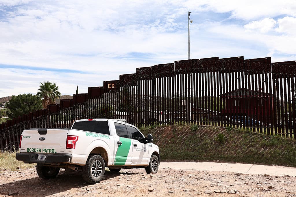 A U.S. Customs and Border Protection (CBP) vehicle patrols along the U.S.–Mexico border wall in Nogales, Ariz., on Sept. 16, 2025. (Charly Triballeau/AFP via Getty Images)