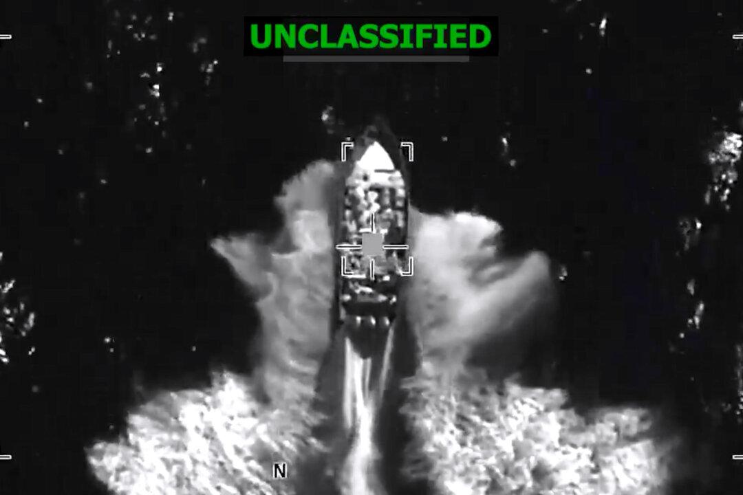 (Left) A vessel used for drug smuggling burns after the U.S. military struck it in the Eastern Pacific, in this screengrab taken from a handout video released on Dec. 18, 2025. (Center) A still taken from footage of a boat strike targeting drug trafficking in the Eastern Pacific on Dec. 4, 2025. (Right) A still taken from footage of a strike on a drug boat in the Caribbean on Nov. 6, 2025. (U.S. Southern Command/Handout via Reuters, @Southcom/X, @SecWar/X)