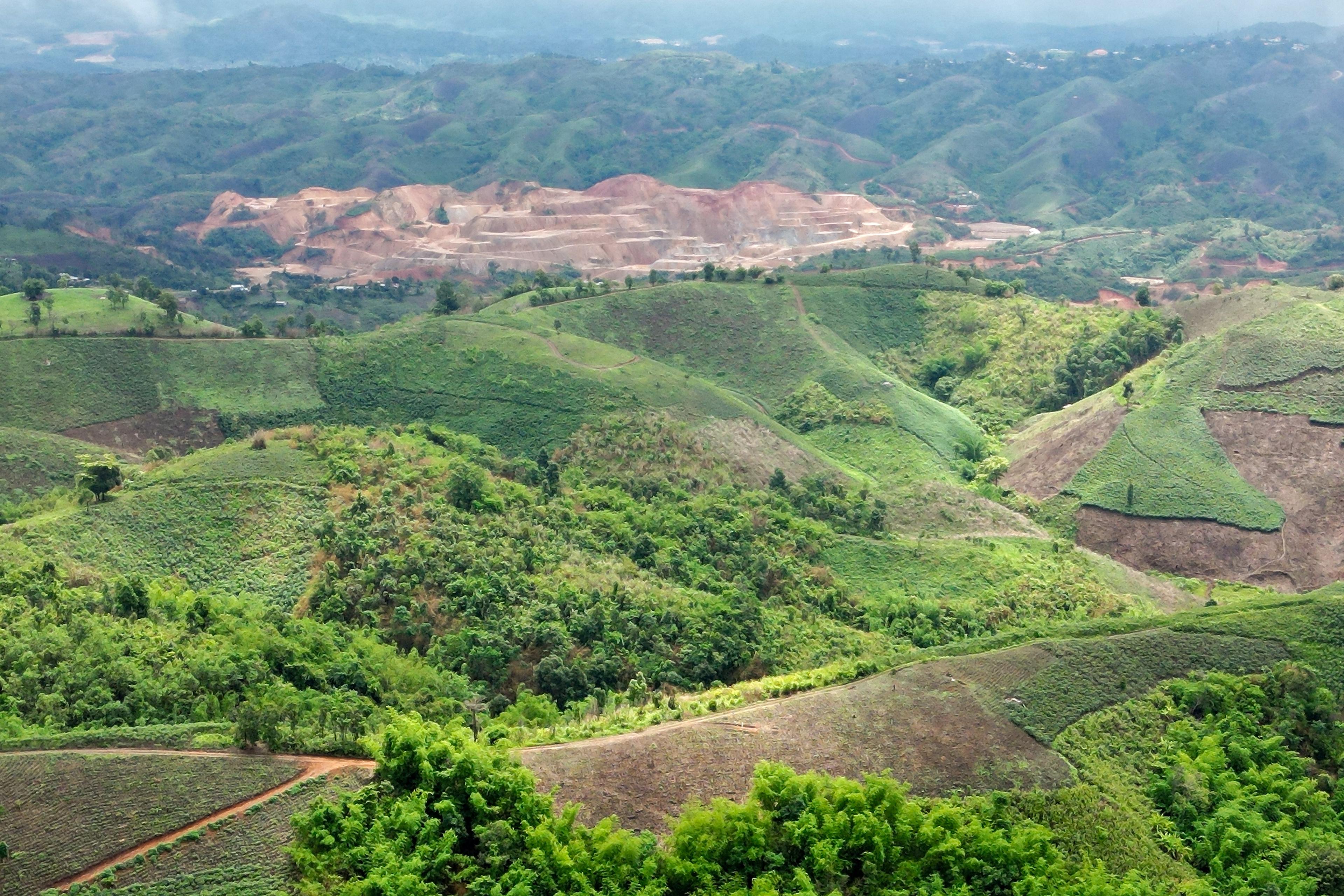 This aerial photo taken on May 25, 2025, shows a mine in Myanmar, as seen from northern Thailand's Chiang Rai province. (Manan Vatsyayana/AFP via Getty Images)