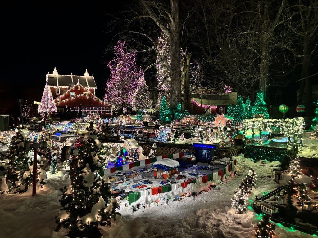 The miniature village is a popular attraction during the Christmas lights display at Clifton Mill in Ohio on Dec. 8, 2025. (Jeff Louderback/The Epoch Times)