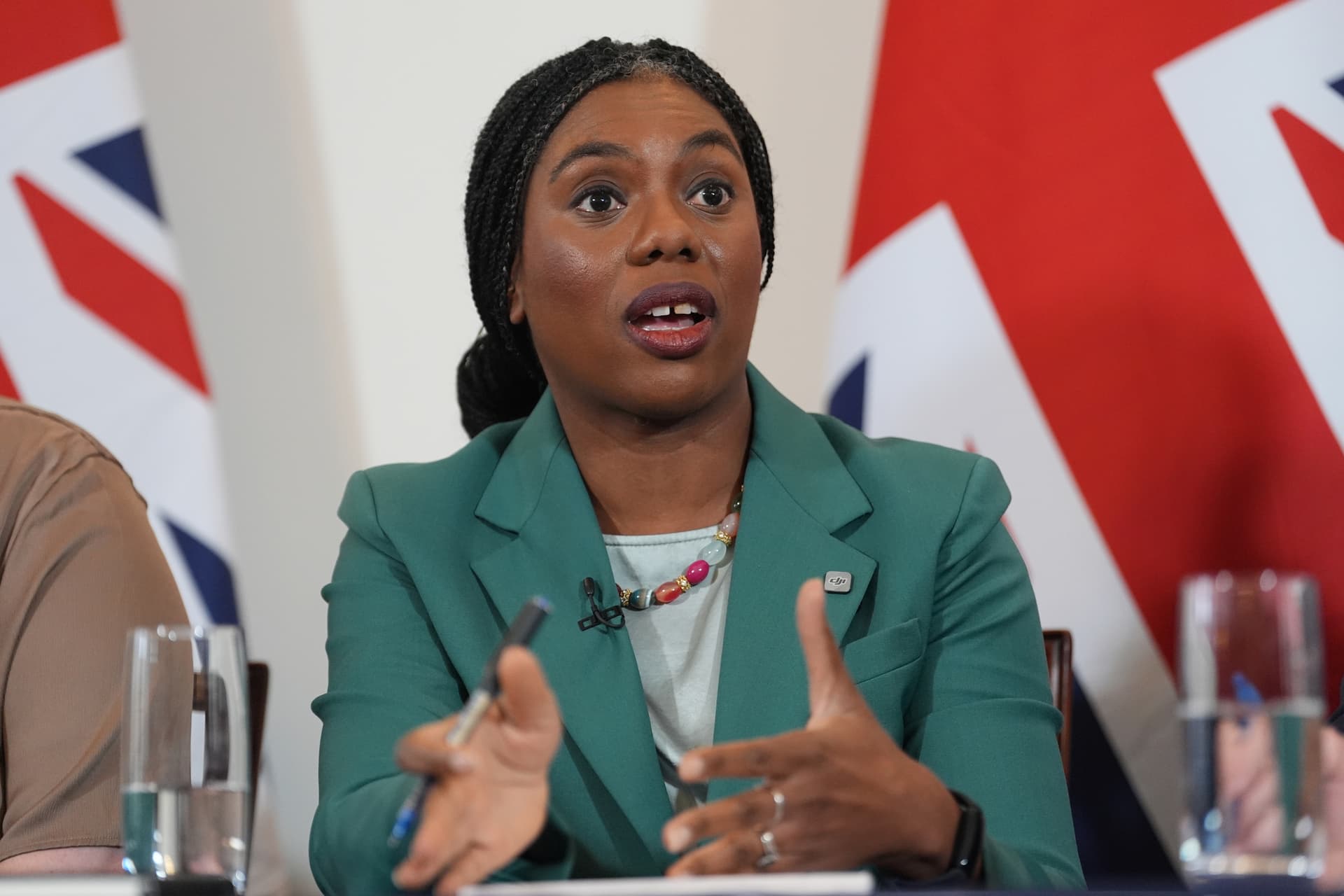 Conservative Party leader Kemi Badenoch during a press conference setting out their proposed terms of reference for a national inquiry into grooming gangs. (Lucy North/PA)