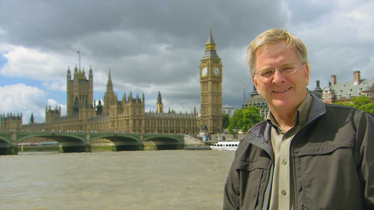 Rick Steves looks out over the Thames, taking in a city shaped by centuries of stories, in “Rick Steves' Europe.” (GJW+)
