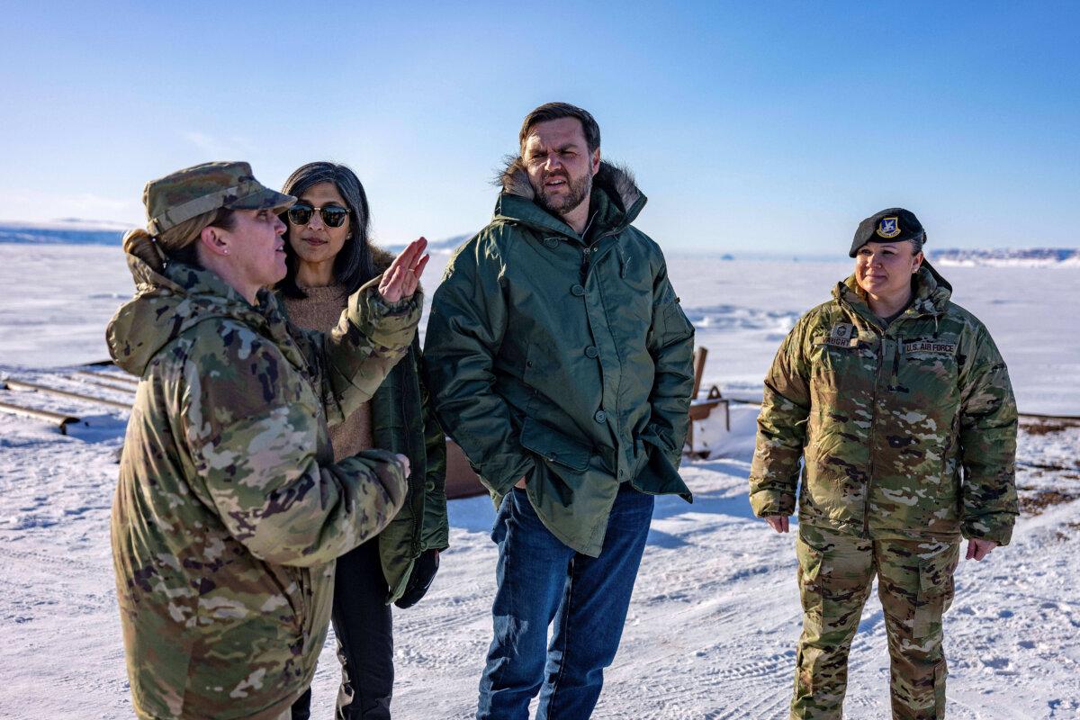 U.S. Vice President JD Vance (2nd R) and Second Lady Usha Vance (2nd L) tour the U.S. military's Pituffik Space Base in Greenland on March 28, 2025. (Jim Watson/AP)