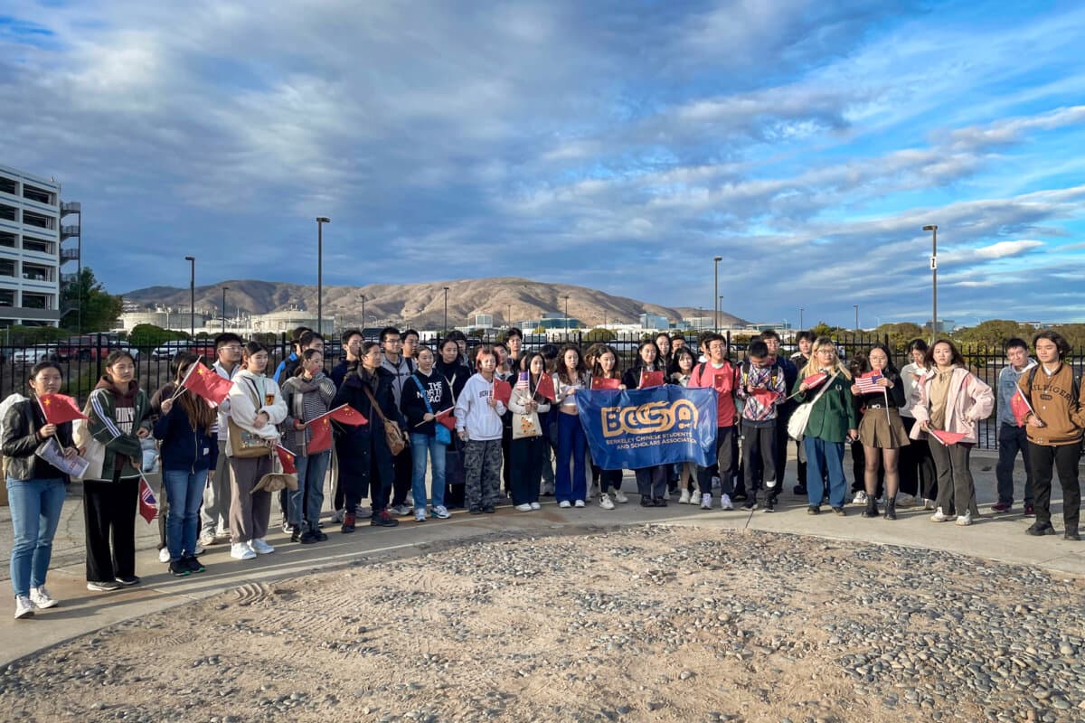 Members of the Berkeley Chinese Students and Scholars Association, welcoming Chinese leader Xi Jinping's arrival for the Asia-Pacific Economic Cooperation summit, pose for a photo in San Francisco on Nov. 14, 2023. (Courtesy of Students for a Free Tibet)