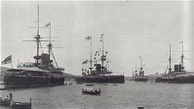 British warships, at Malta, in 1902. (PD-US)