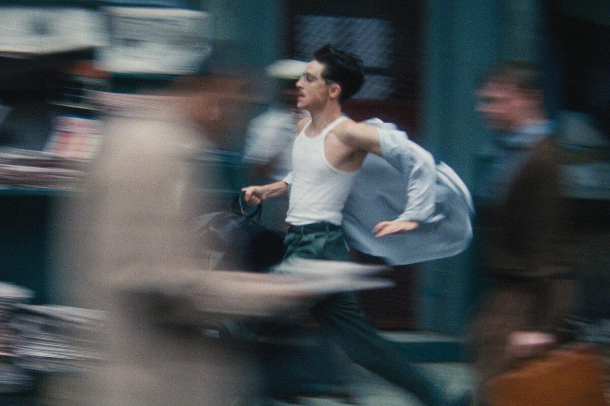 This image released by A24 shows Timothée Chalamet in a scene from "Marty Supreme," which received nine Oscar nominations. (A24 via AP)