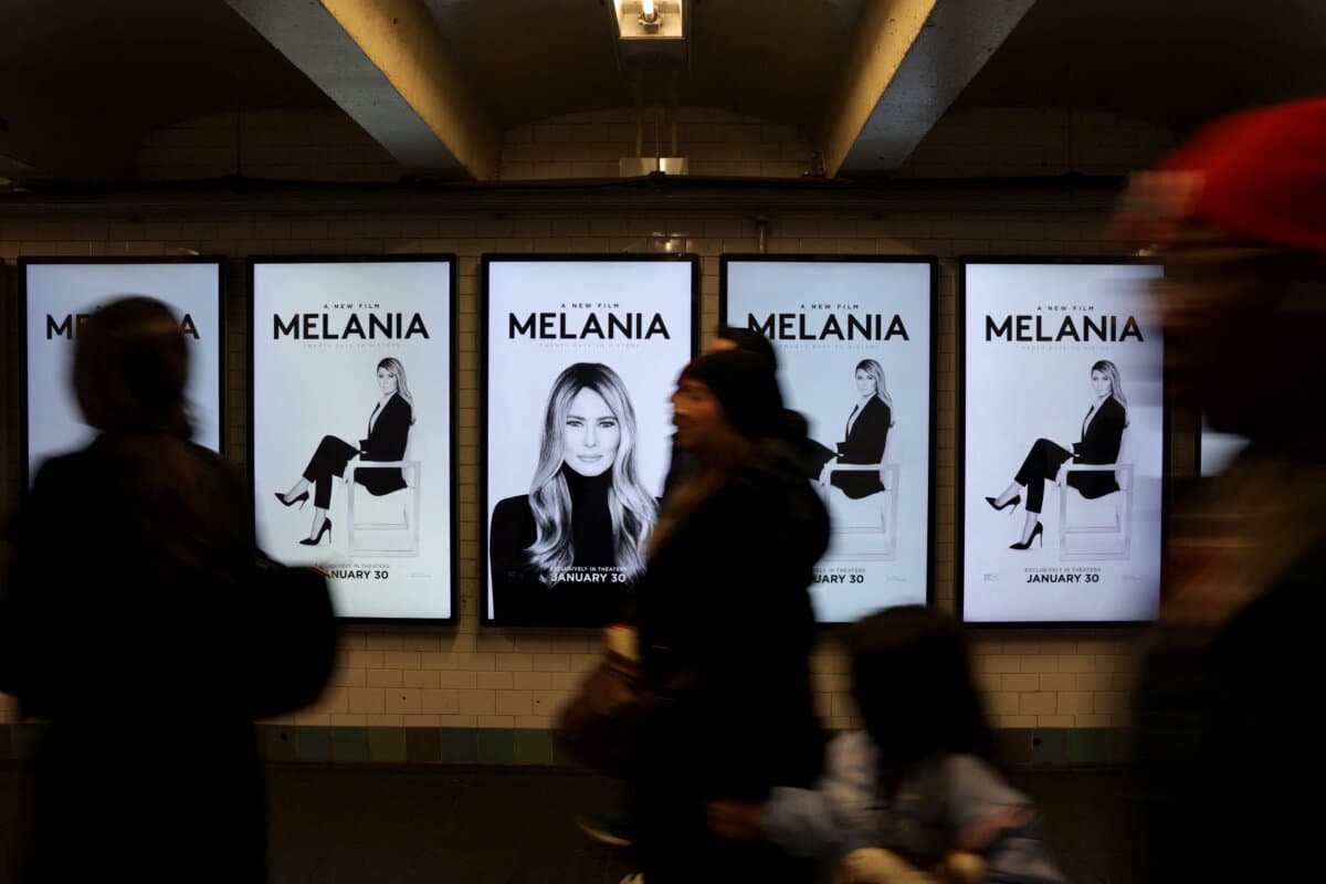 Movie posters for the documentary "Melania" featuring First Lady Melania Trump are displayed in a New York City subway station in New York City on Jan. 14, 2026. (Jeenah Moon/Reuters)