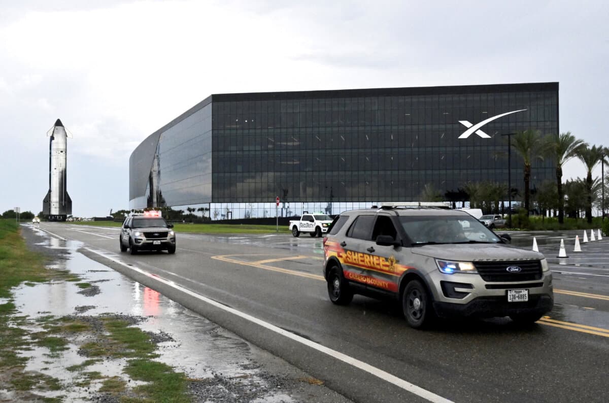 A SpaceX Starship spacecraft rolls out toward its launch pad past the Starbase Manufacturing Facility before its 10th test flight from the company's complex in Starbase, Texas, on Aug. 23, 2025. (Steve Nesius/Reuters)