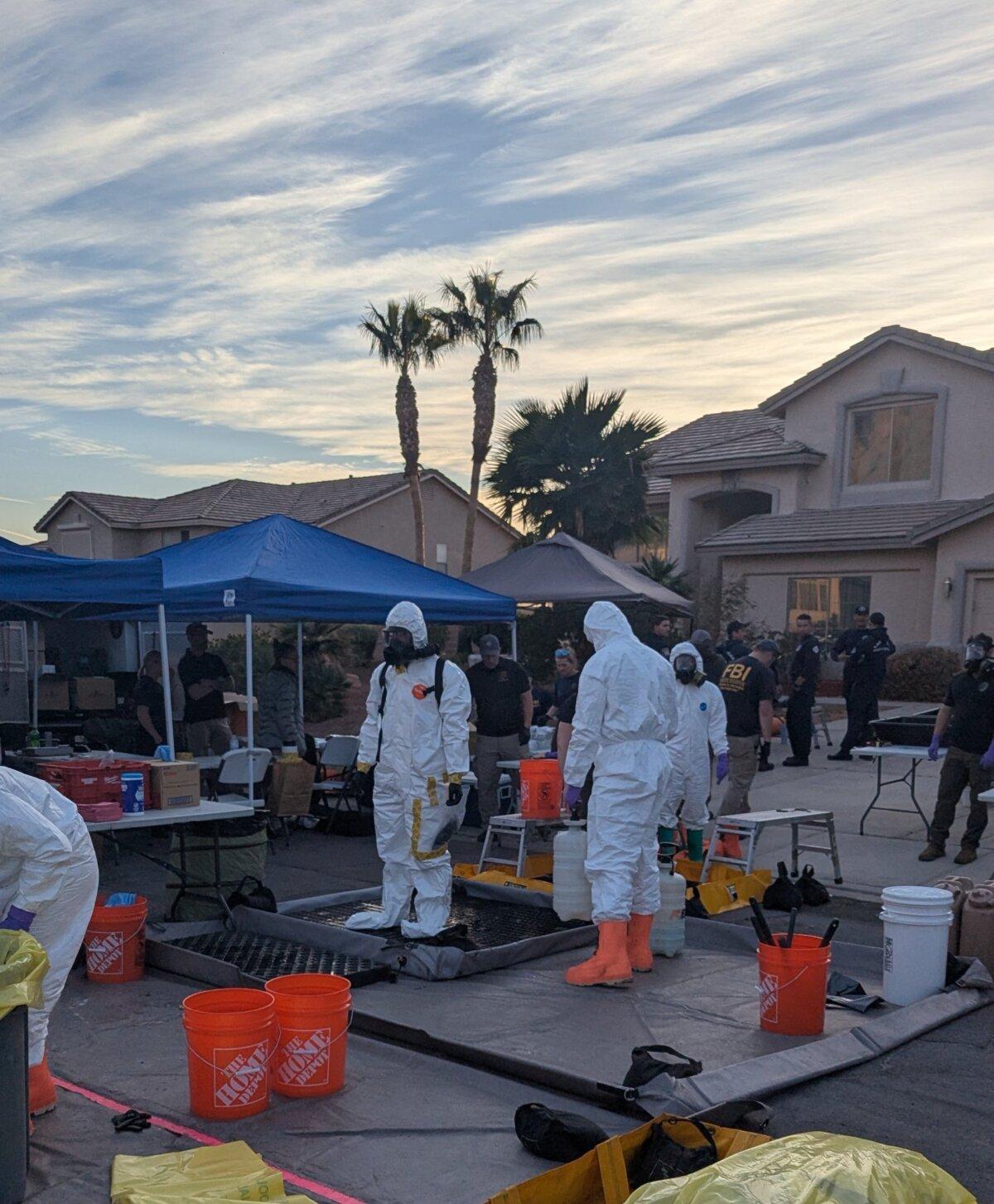 Authorities searched a house on Sugar Springs Drive in Las Vegas on Jan. 31, 2026, where they found several unidentified substances in the garage. (FBI)