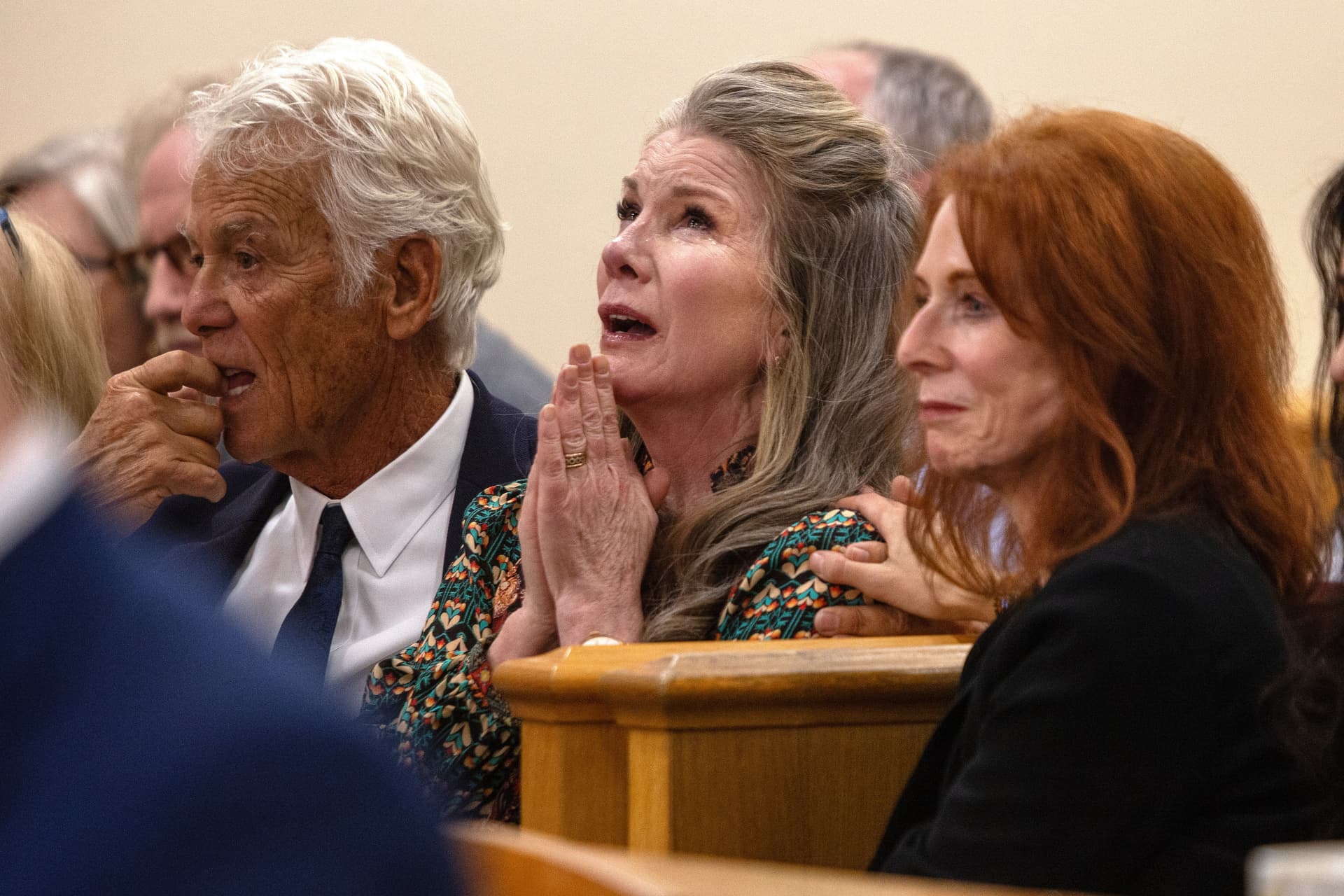 Melissa Gilbert reacts as her husband, Timothy Busfield, is granted a conditional release at a hearing at the Bernalillo County Courthouse in Albuquerque, N.M., on Jan. 20, 2026. (AJ Skuy for Fox News Digital/Pool Photo via AP)