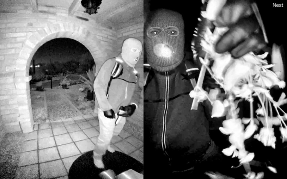 A combination of images from video show a masked person outside the home of Nancy Guthrie in the Catalina Foothills, near Tucson, Ariz. (FBI via The Epoch Times)