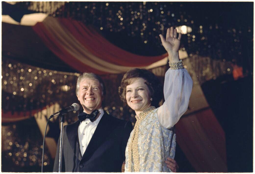 Jimmy and Rosalynn Carter at his inaugural ball on Jan. 20, 1977. (Jimmy Carter Presidential Library and Museum/NARA)