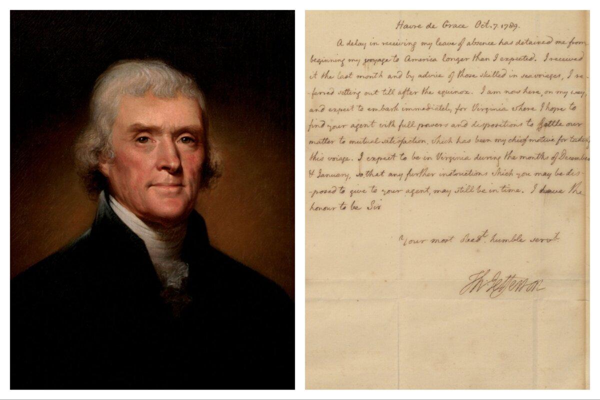 Thomas Jefferson wrote his farewell letter to France to William Jones in 1789. (Courtesy of The Raab Collection)