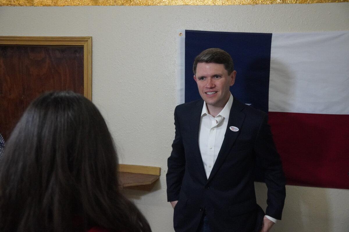 Texas state Rep. James Talarico, a Democrat, speaks to reporters after a rally in Austin, Texas, on Feb. 17, 2026. He is running in the Democratic Senate primary against Rep. Jasmine Crockett (D-Texas). (Nathan Worcester/The Epoch Times)