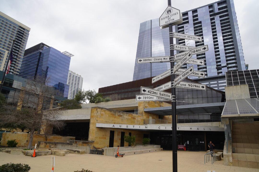 Austin City Hall in Austin, Texas, on Feb. 18, 2026. Early voting is underway here for the Lone Star State’s primary elections. (Nathan Worcester/The Epoch Times)
