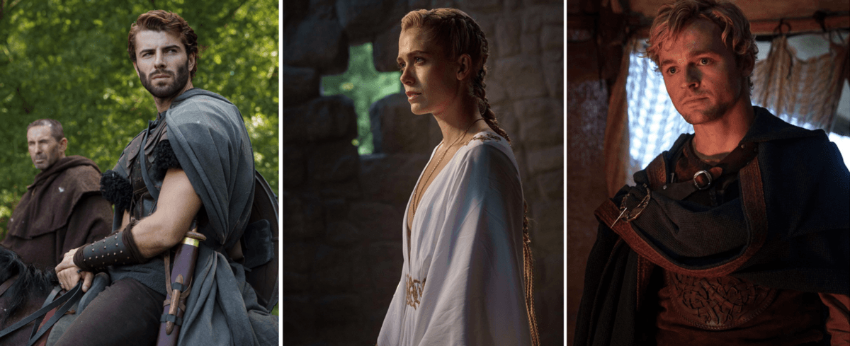 Pendragon royalty (L–R): Uther (Myles Clohessy), Princess Charis (Rose Reid), Taliesin (James Arden), in “The Pendragon Cycle: Rise of the Merlin.” (Daily Wire)