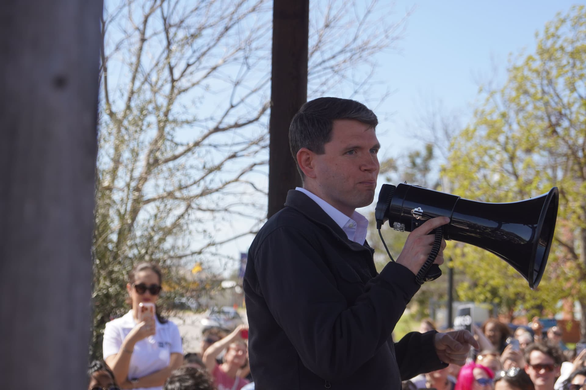 Texas State Rep. James Talarico speaks to supporters in Round Rock, Texas, on March 3, 2026. (Nathan Worcester/The Epoch Times)