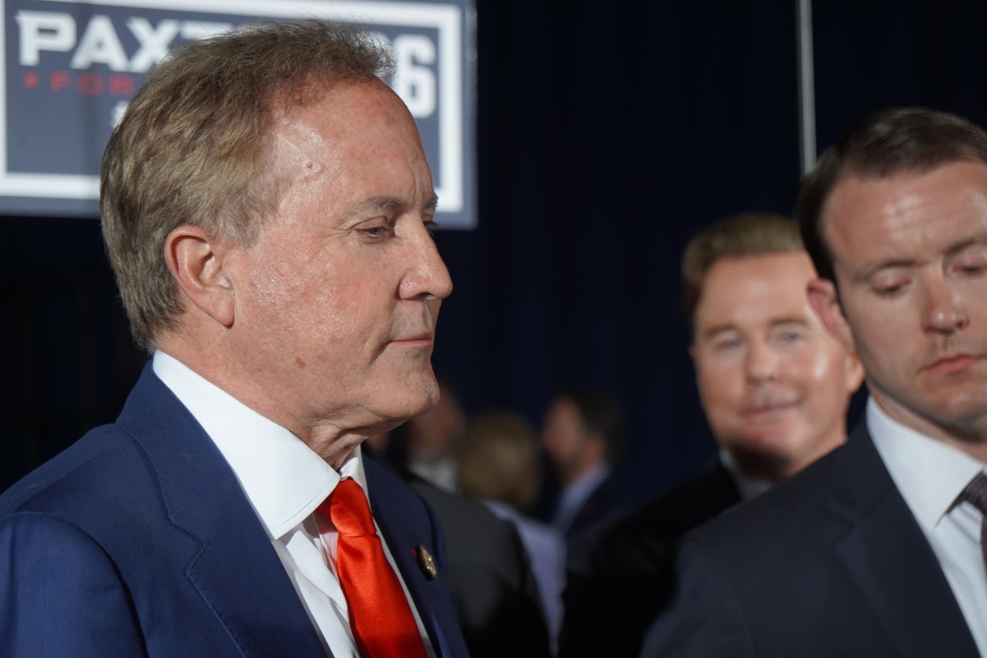 Texas Attorney General Ken Paxton at a rally for his Republican Senate primary run in Dallas on March 3, 2026. (Nathan Worcester/The Epoch Times)