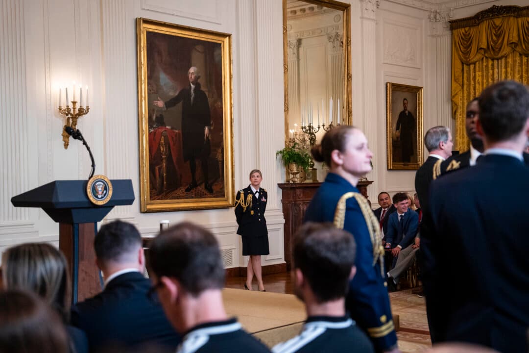 White House Military Office personnel ahead of an event with Inter Miami CF, winners of the 2025 MLS Championship, at the White House on March 5, 2026. (Madalina Kilroy/The Epoch Times)