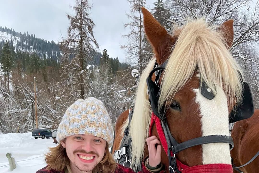 Kevin Baker in Leavenworth, Wash., in January 2024. Baker takes medication that costs more than $6,500 per month to control Crohn’s disease. (Courtesy of Lauren Baker)
