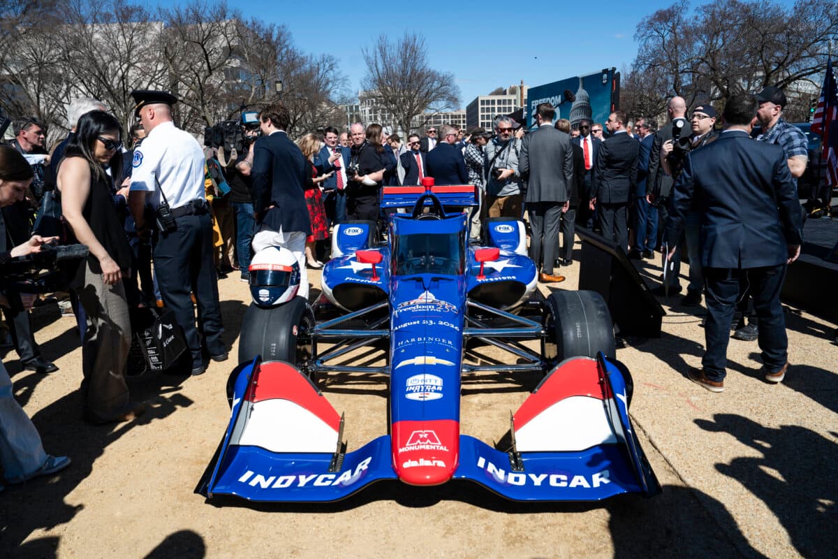 The new Indycar for the Freedom 250 Grand Prix, in Washington on March 9, 2026. (Madalina Kilroy/The Epoch Times)