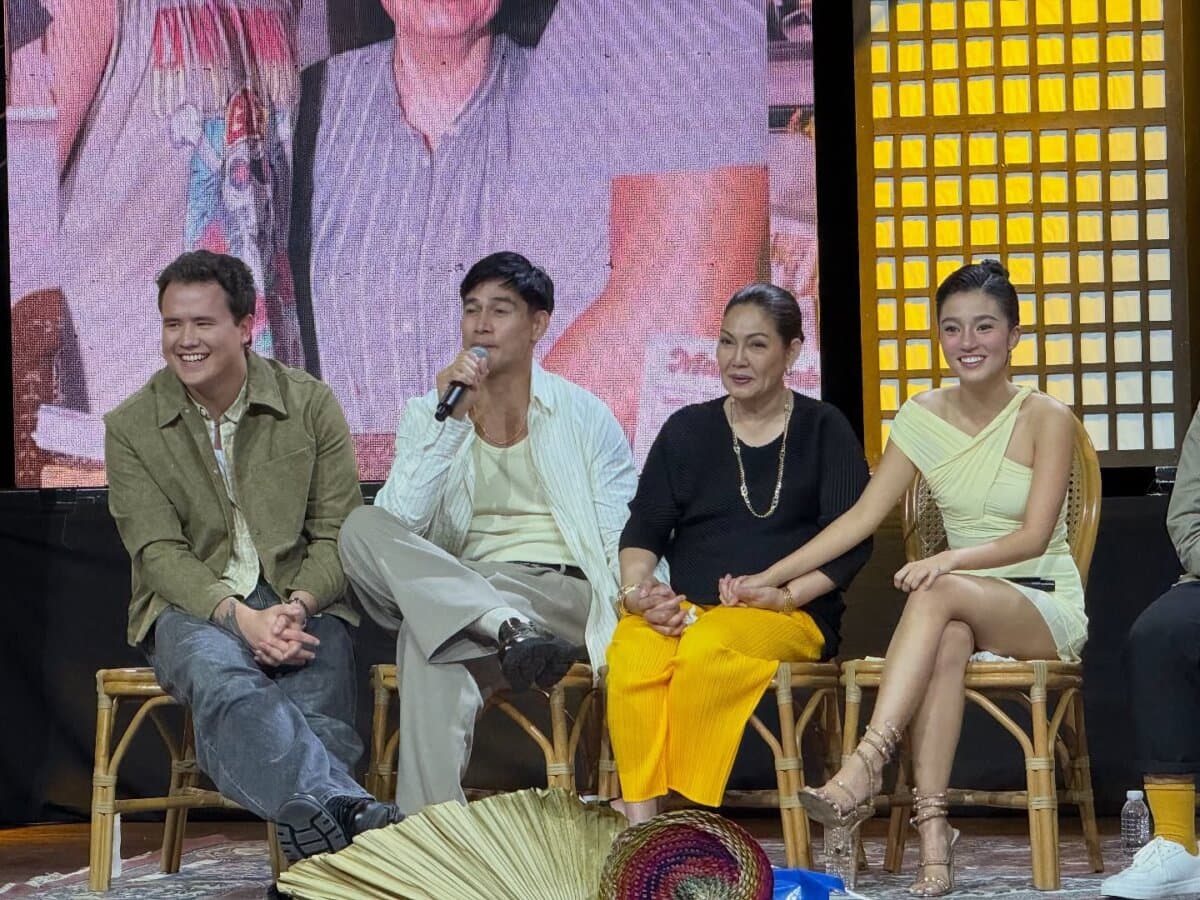 (L–R) Piolo Pascual, Juan Karlos Labajo, Maricel Soriano, and Belle Mariano at an event for “Meet, Greet & Bye.” (ABS-CBN Studios)