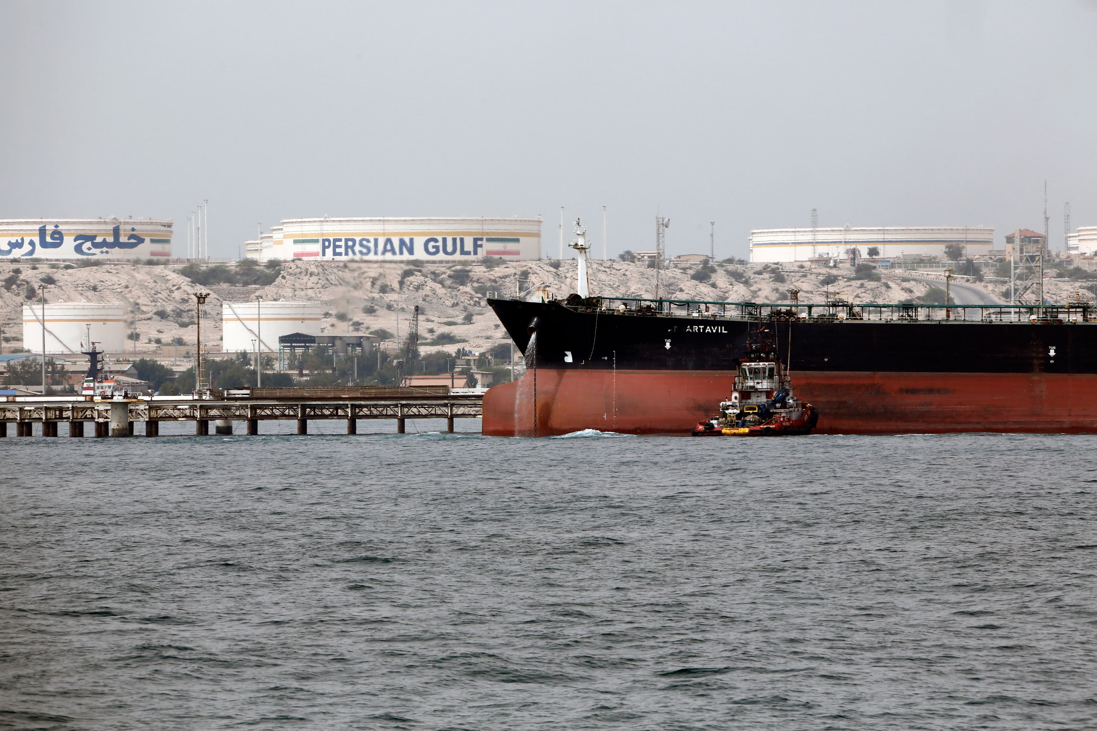 An Iranian tanker docking at the platform of the oil facility in Khark Island, on the shore of the Gulf, on March 12, 2017. (Atta Kenare/AFP via Getty Images)