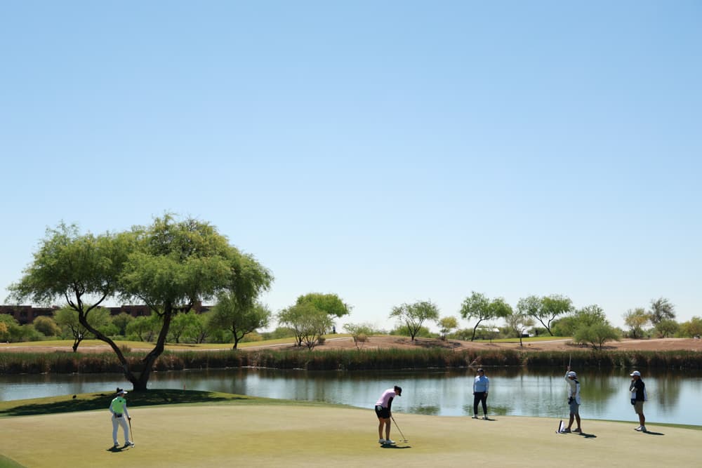 Carlota Ciganda of Spain putts on the third green during the first round of the Ford Championship presented by Wild Horse Pass 2026 at Whirlwind Golf Club in Phoenix, on March 26, 2026. (Sarah Stier/Getty Images)