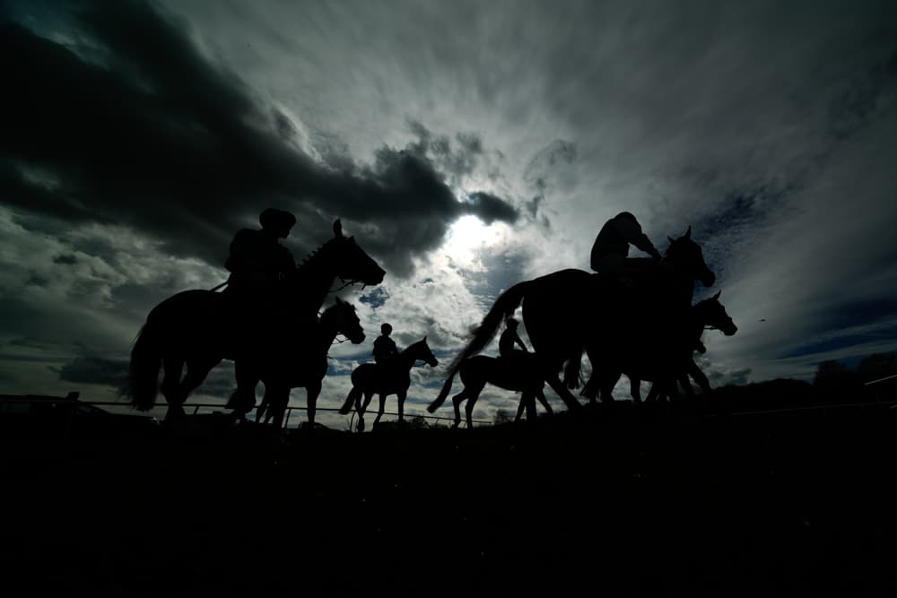 The start for The ECIS health Conditional Jockeys' Training Series Handicap Hurdle Race at Chepstow Racecourse, in Chepstow, England, on March 26, 2026. (Alan Crowhurst/Getty Images)