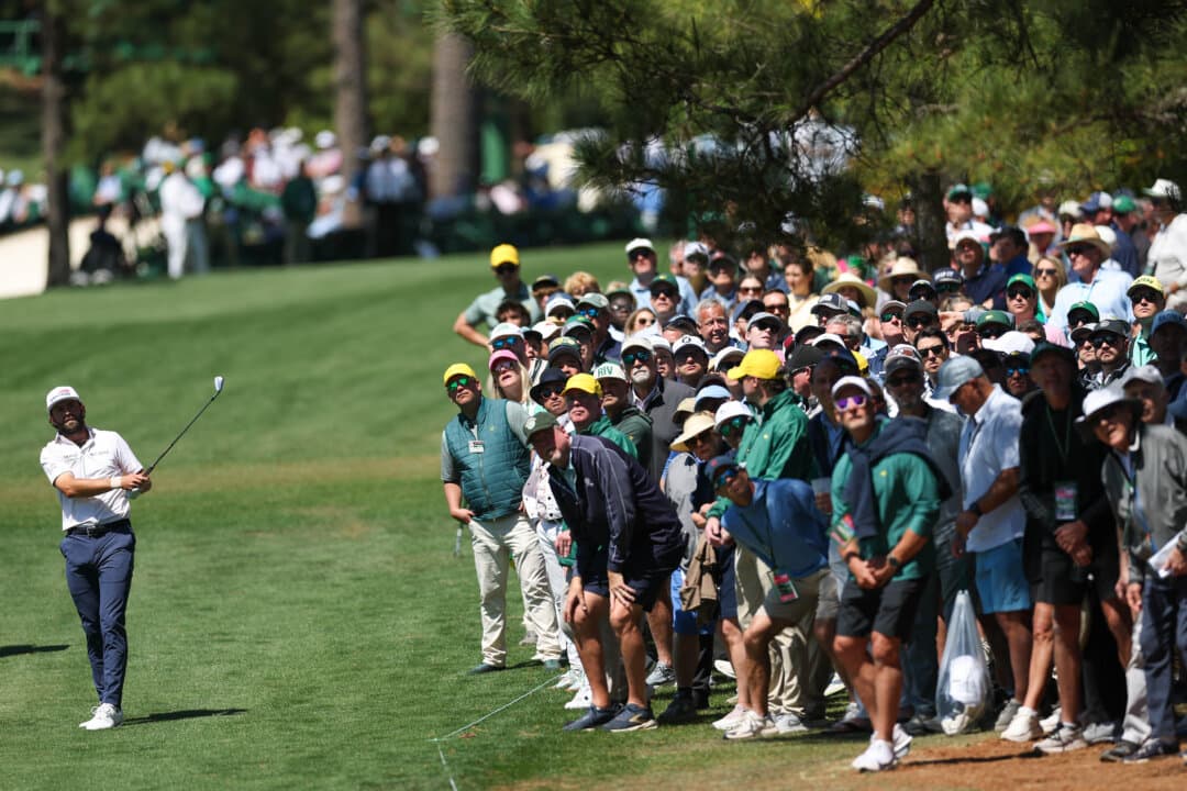Cameron Young of the United States plays a shot on the seventh hole from the 17th fairway during the first round of the 2026 Masters Tournament at Augusta National Golf Club in Augusta, Ga., on April 9, 2026. (Maddie Meyer/Getty Images)