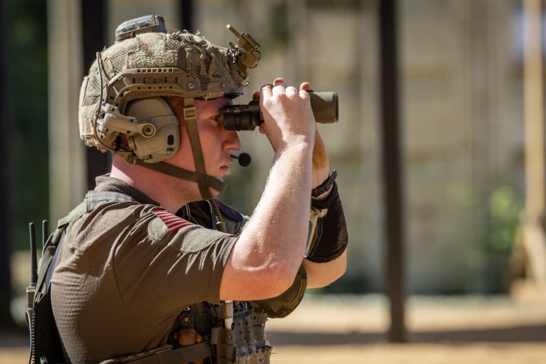 Soldiers of the United States Army perform shooting exercises at Fort Benning, Ga., on April 8, 2026. (John Fredricks/The Epoch Times)