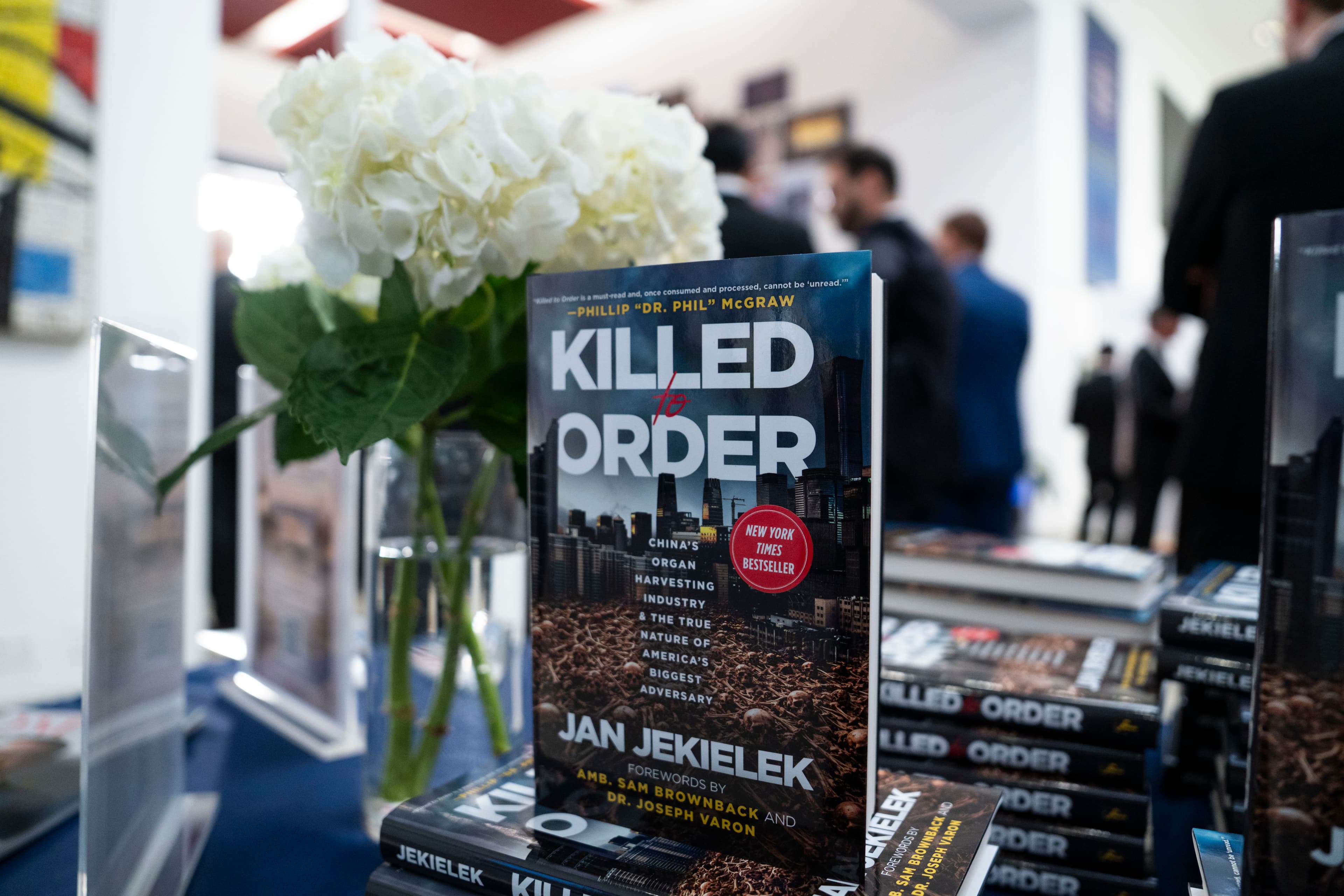 A copy of the award-winning book "Killed to Order,” by Jan Jekielek, Epoch Times senior editor, at French Quarter Magazine's 2026 Best Author of the Year award at the French Embassy in Washington on April 20, 2026. (Madalina Kilroy / The Epoch Times)