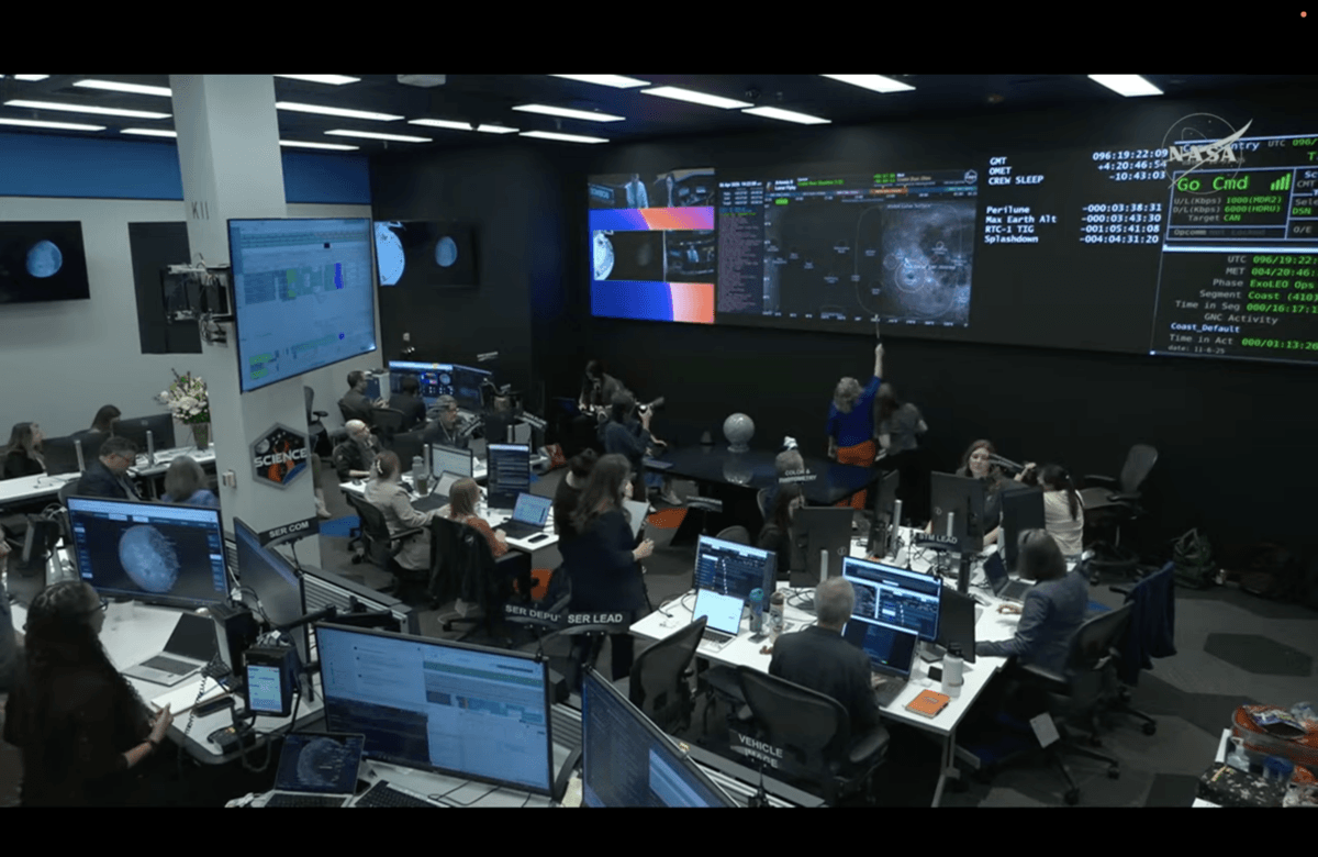 A glimpse inside the Science Evaluation Room, where lunar scientists monitored the progress of Artemis II’s lunar flyby on April 6, 2026. (Screenshot/Courtesy of NASA).