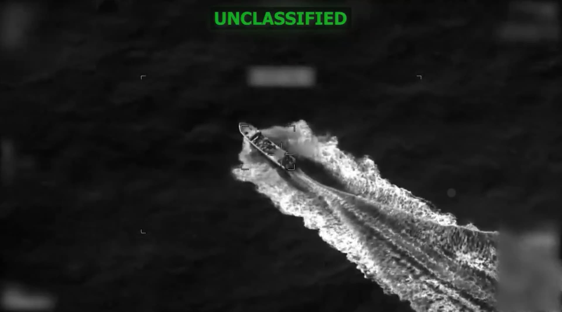 A screenshot from footage of a boat strike targeting drug trafficking in the Eastern Pacific on April 26, 2026. (U.S. Southern Command)