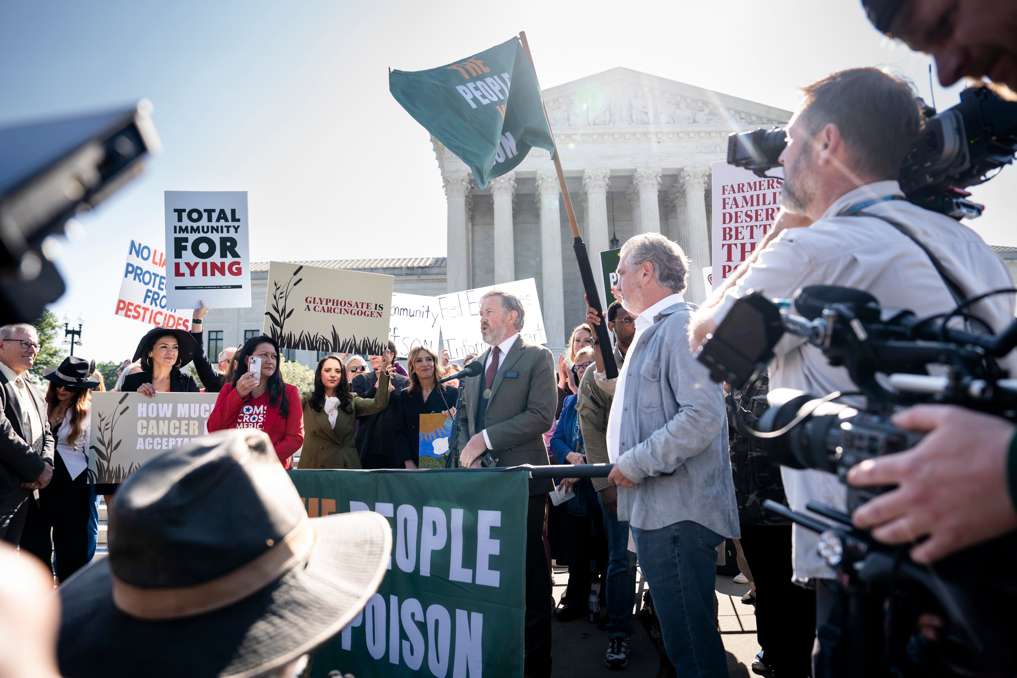 Rep. Thomas Massie (R-Ky.) speaks at a "People vs. Poison" rally against pesticides while the Supreme Court hears a pesticide liability case in Washington on April 27, 2026. (Madalina Kilroy/The Epoch Times)