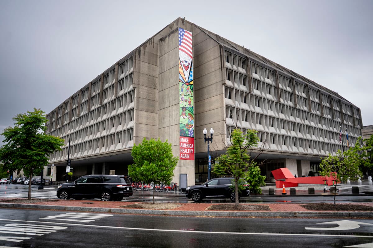 The Department of Health and Human Services building in Washington on April 29, 2026. (Madalina Kilroy/The Epoch Times)