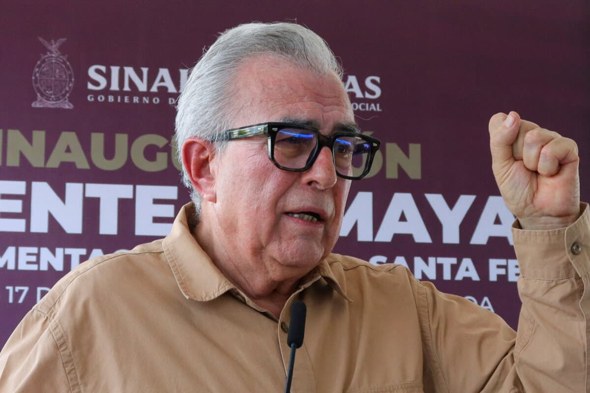 Sinaloa Gov. Ruben Rocha attends the inauguration of the Santa Fe bridge, in Culiacan, Mexico, on July 17, 2025. (David Gaspar/Reuters)