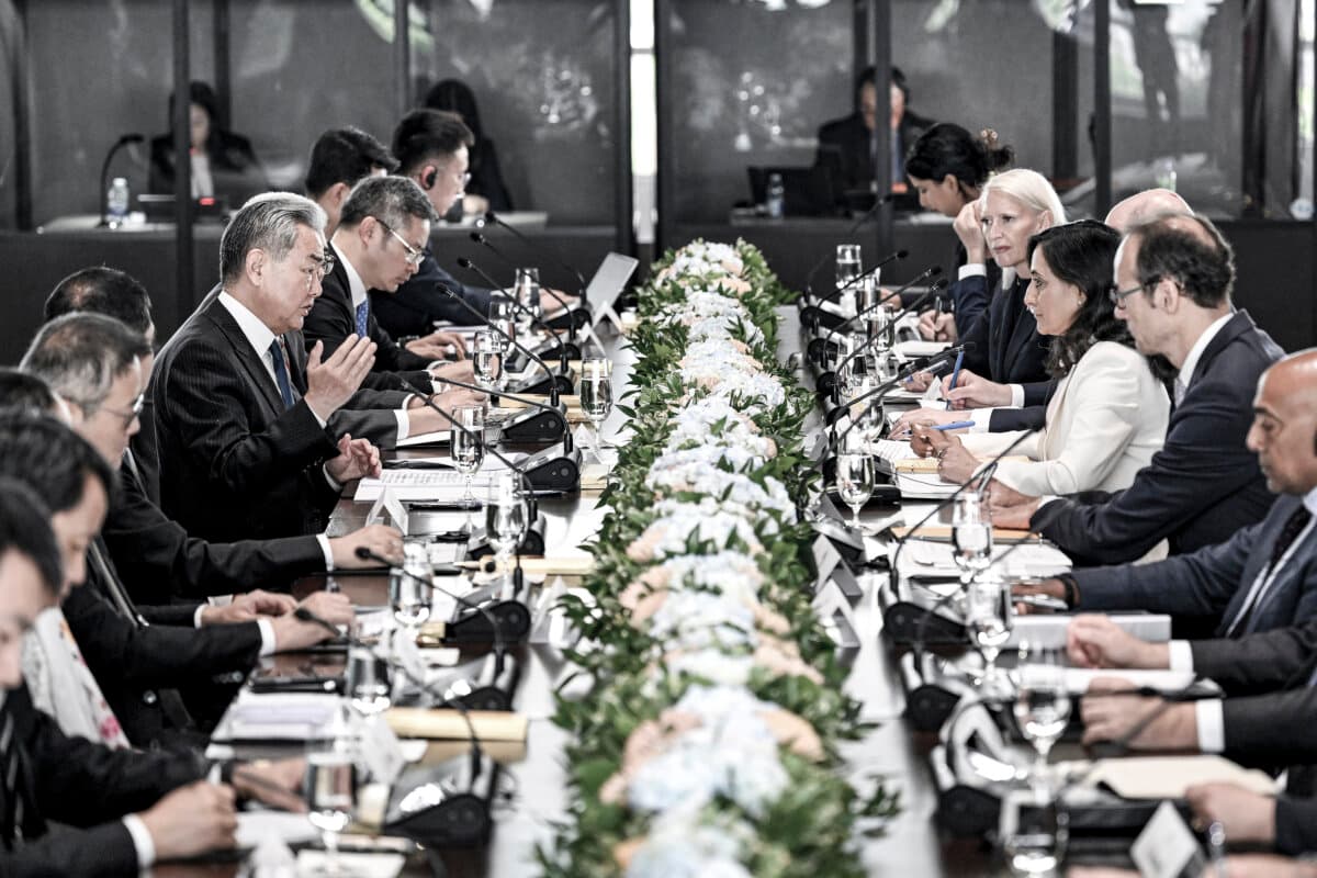 Minister of Foreign Affairs Anita Anand, right, meets with the Foreign Minister of China Wang Yi at Global Affairs Canada in Ottawa, on May 29, 2026. (The Canadian Press/Spencer Colby)