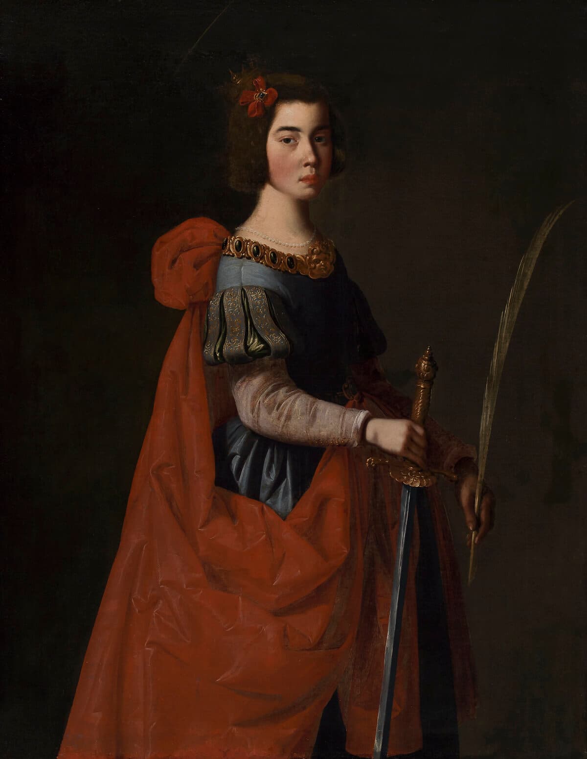 “Saint Catherine of Alexandria,” circa 1640, by Francisco de Zurbarán. Oil on canvas; 4 foot 1 1/4 inches by 3 foot 3 5/8 inches. Museo de Bellas Artes, Bilbao, Spain. Contributed by the Provincial Council of Biscay in 1919. (Copyright Arte Ederren Bilboko Museoa–Museo de Bellas Artes de Bilbao)
