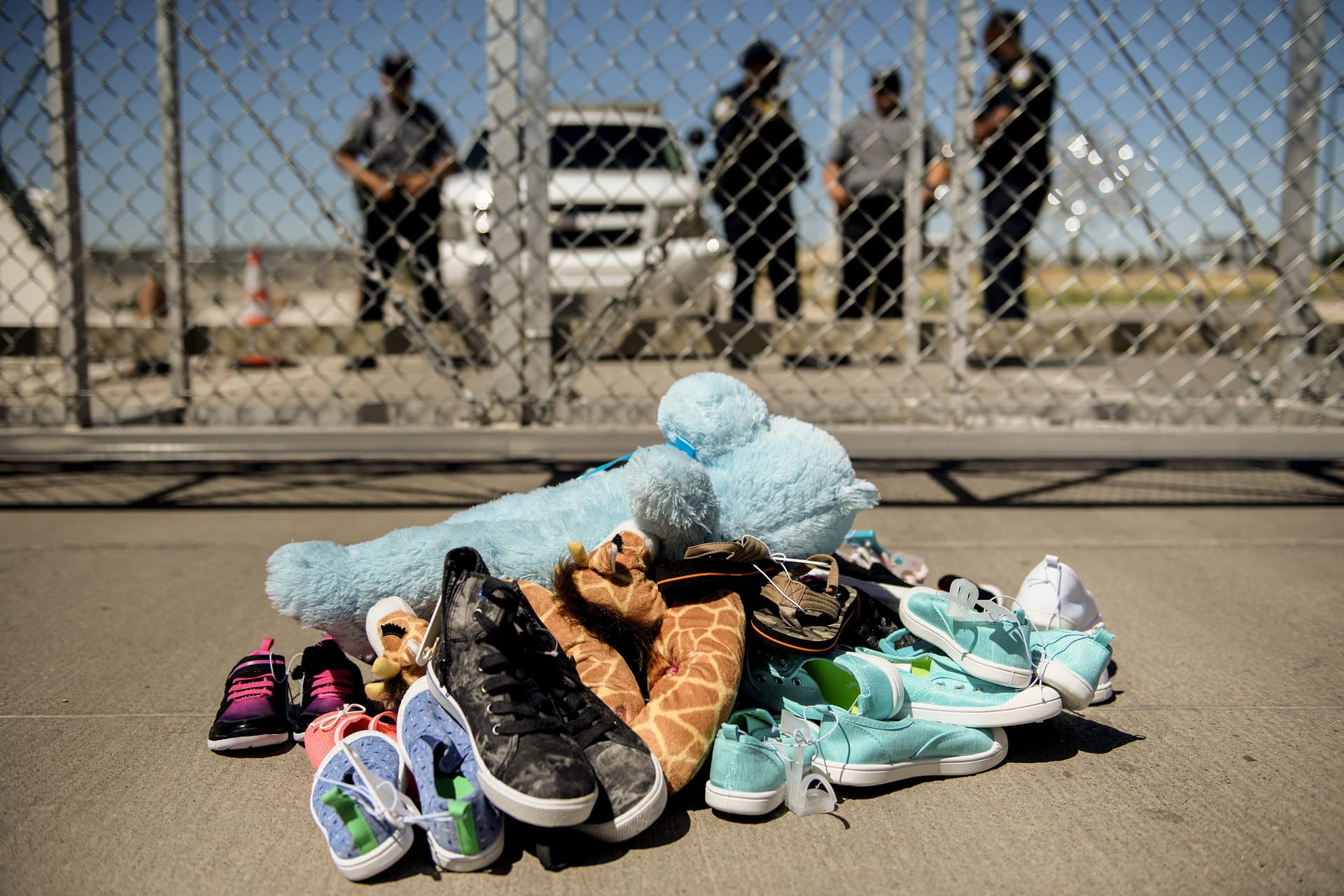 Shoes and toys left at the Tornillo Port of Entry in Tornillo, Texas, on June 21, 2018. (Brendan Smialowski/AFP via Getty Images)