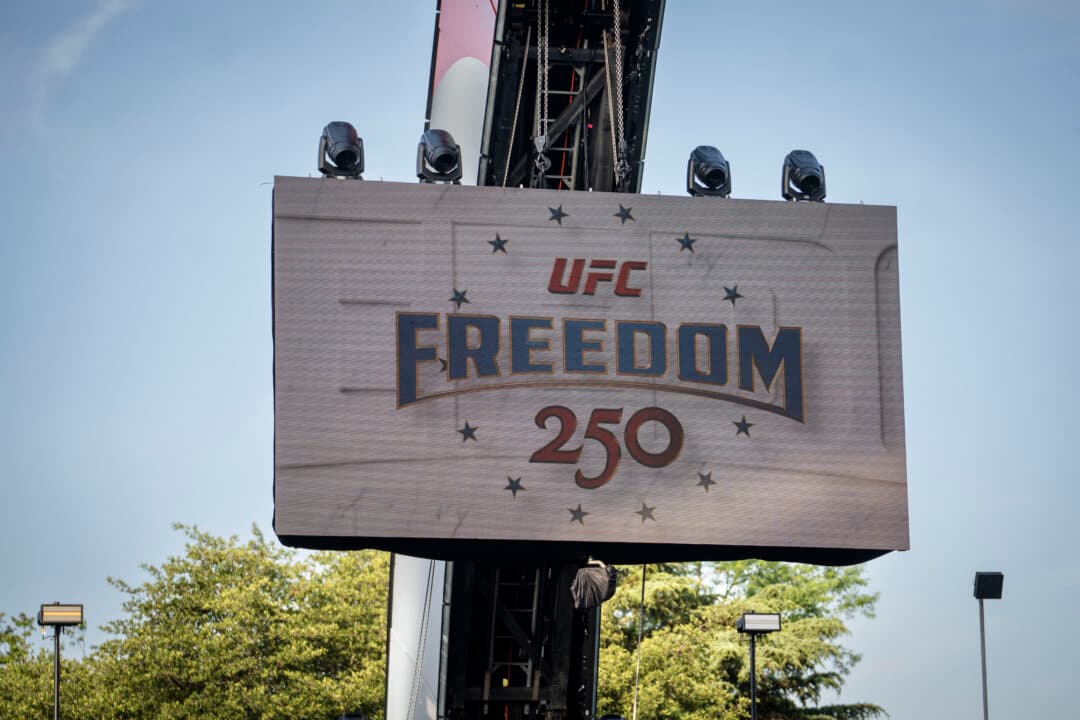 The UFC screen ahead of UFC Freedom Fight. (Madalina Kilroy/The Epoch Times)