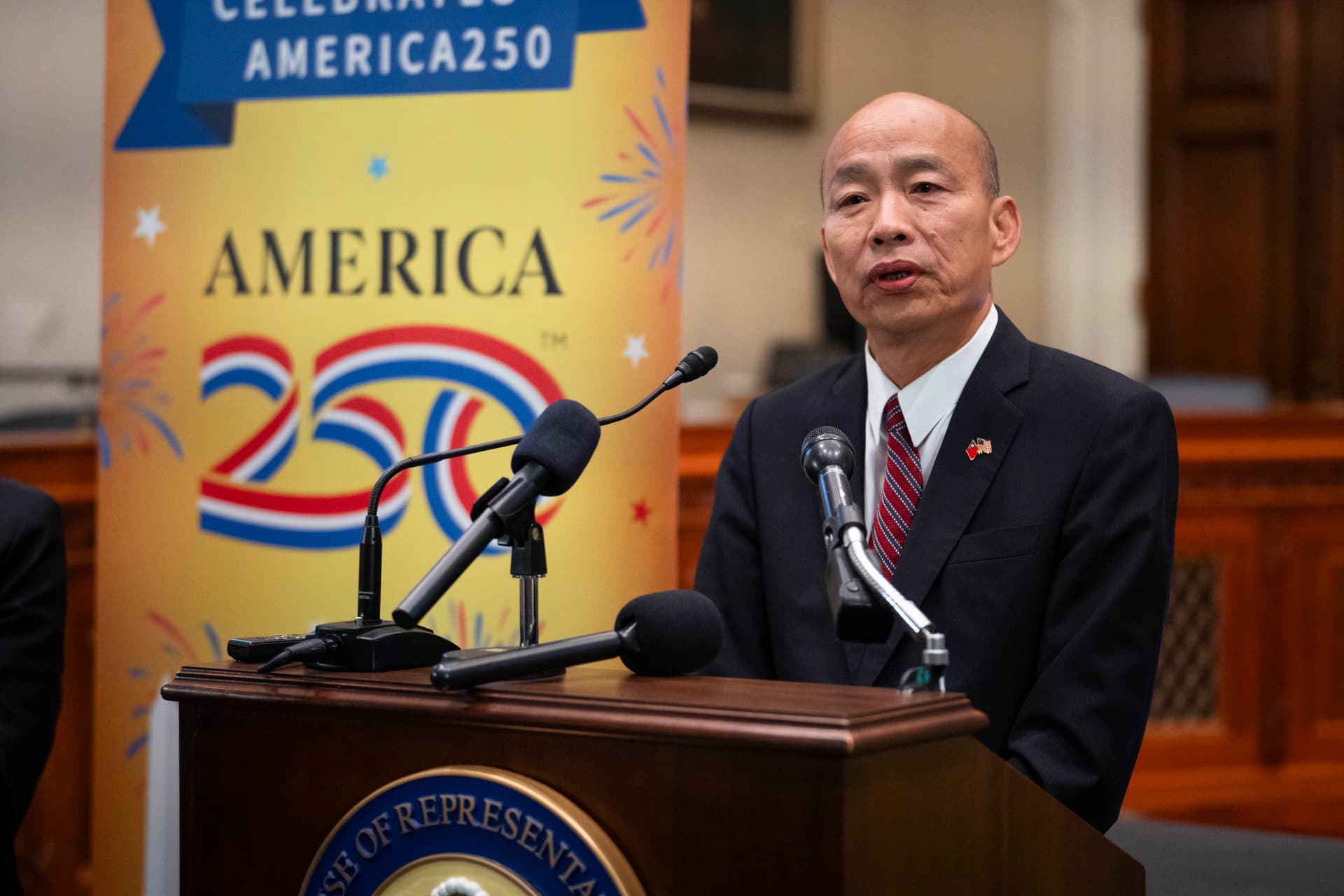 Han Kuo-yu, president of the Legislative Yuan in Taiwan, speaks at a reception to promote U.S.–Taiwan relations, in Washington on June 24, 2026. (Madalina Kilroy/The Epoch Times)